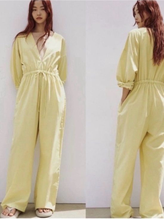 Zara Pants - Zara Women's Pistachio Green Wide-Leg Jumpsuit with Drawstring Waist NWT